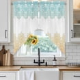 thumbnail image 4 of Teal Yellow Boho Kitchen Window Curtains, Swag Curtains Valance for Bedroom Living Room Bathroom, Vintage Ethnic Tribe Abstract Art Rod Pocket Window Treatment Curtain Block Drapes 2 Panels 36"x36", 4 of 9