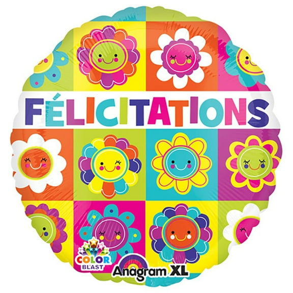 21 inch Felicitations Happy Flowers Foil Mylar Balloon - Party Supplies Decorations