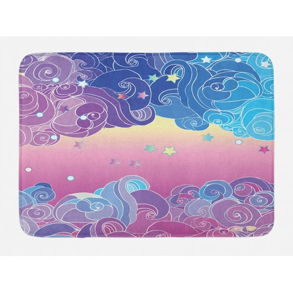 Crazy Art Bath Mat, Fantasy World Pattern of Dreamy Clouds Spirals Stars Color Change Effect, Plush Bathroom Decor Mat with Non Slip Backing, 29.5" X 17.5", Multicolor, by Ambesonne