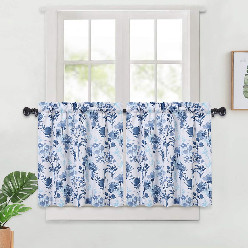 Lunsy 2PCS Tier Curtains for Kitchen Windows Floral Print Rod Pocket