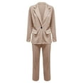 thumbnail image 6 of Riforla Women's Two Piece Lapels Suit Set Office Business Long Sleeve Button Formal Jacket + Pant Suit Slim LooseTrouser Jacket Suit Pants Sets Khaki M, 6 of 6