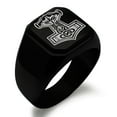 thumbnail image 1 of Stainless Steel Mjolnir Thor's Hammer Viking Norse Engraved Square Flat Top Biker Style Polished Signet Ring, 1 of 1