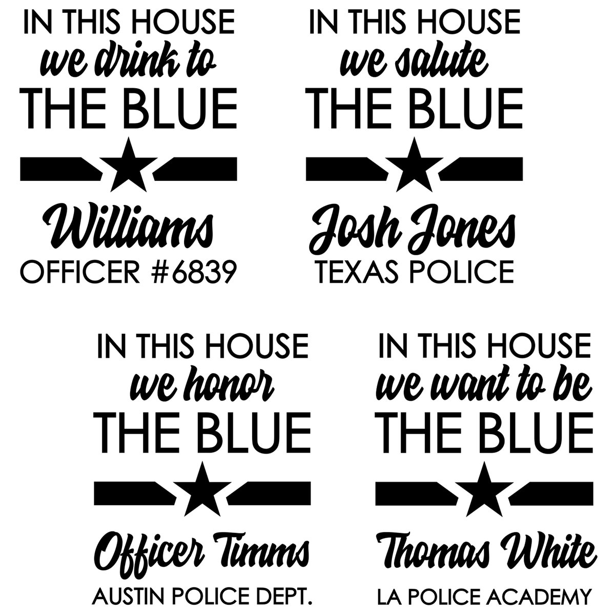 In This House Thin Blue Line Custom Square Whiskey Glass