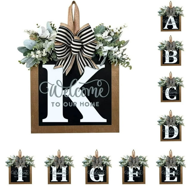 Décorations de Porte d'Entrée Signe de Couronne d'Alphabet Décoration Suspendue Extérieure 11.8"*11.8"