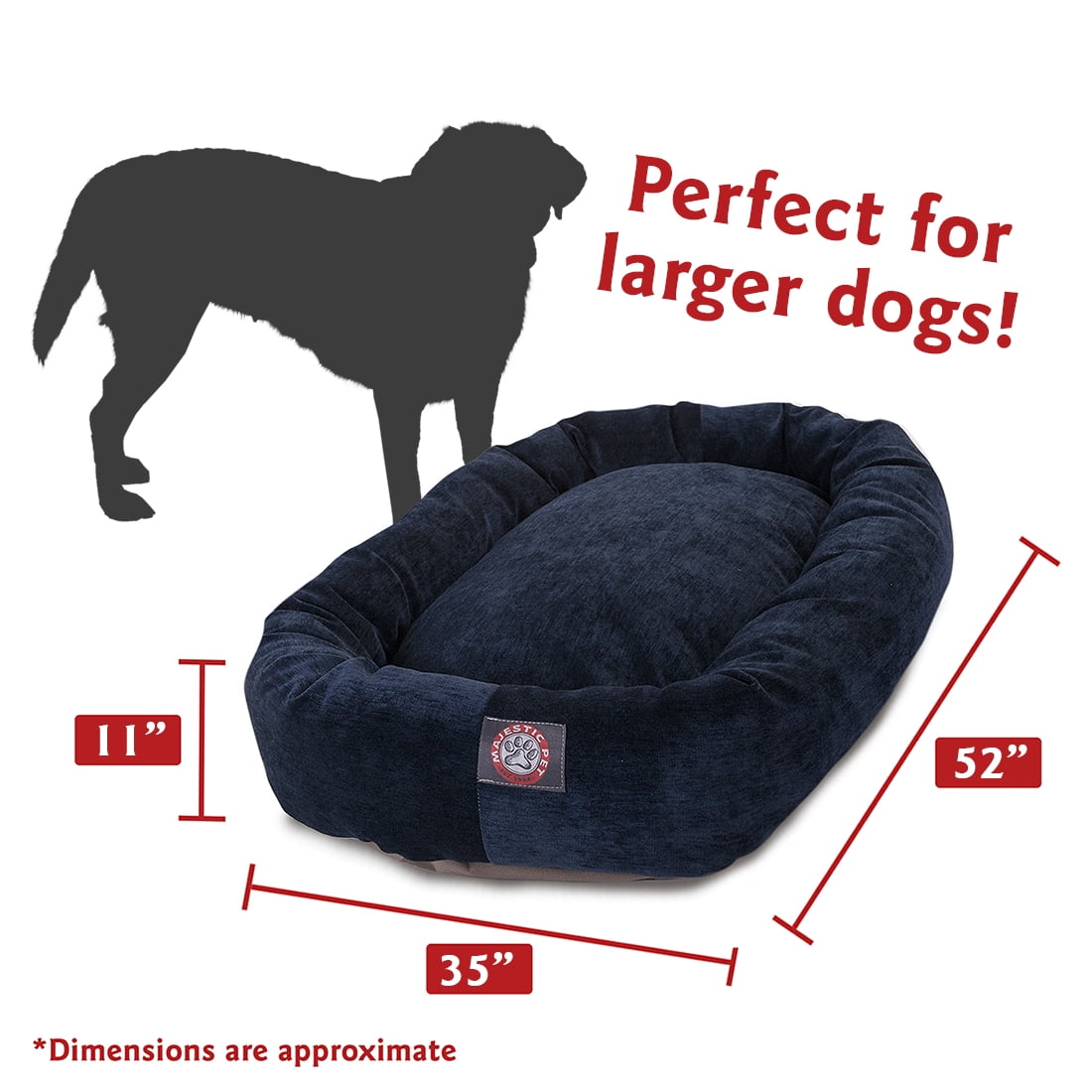 Majestic Pet Villa Velvet Bagel Pet Bed for Dogs, Calming Dog Bed Washable, Extra Large, Navy Blue