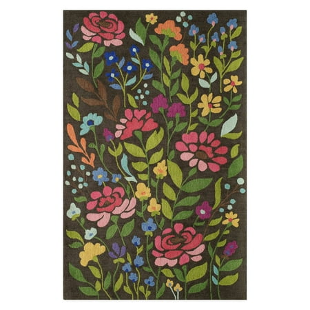 Momeni Newport NP-15 Indoor Area Rug Finish your décor with the feminine floral patterning of the Momeni Newport NP-15 Indoor Area Rug. This contemporary design features pink  orange  yellow  lavender  purple  and blue blossoms against rich chocolate brown and will maximize the amount of color in any room. Fashioned out of wool yarns  the rug is hand-tufted by Indian artisans. Its quality craftsmanship and durable materials allow it to hold up to wear and tear is busy parts of a home. Size Options 2 x 3 ft. 2.3 x 8 ft. 3.9 x 5.9 ft. 5 x 8 ft. 8 x 10 ft. 9 x 12 ft.