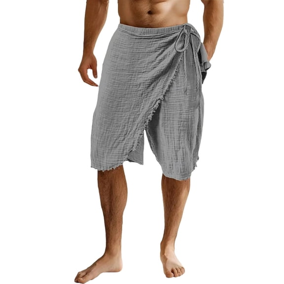 Ceisia Men's Linen Wrap Beach Shorts Elastic Waist Raw Edge Casual Shorts Gifts
