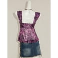 thumbnail image 2 of Purple Floral Print Asymmetrical Hem Tie-Front Ruched Peplum Mesh Tank Top For Women, 2 of 8