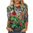 thumbnail image 1 of HKEJIAOI Femmes 3/4 Manches Tops Col Rond Imprimé Floral Trois-Quart Manches Femme Top XXL, 1 of 5