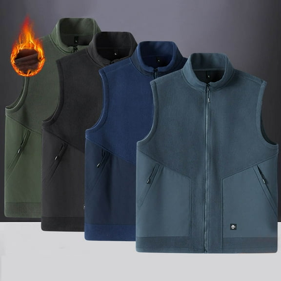 Fengqque Mens Full Zip Sweater Fleece Sleeveless Vest Sherpa Lined Stand Collar Vests with Pocket Gray 10(XL)