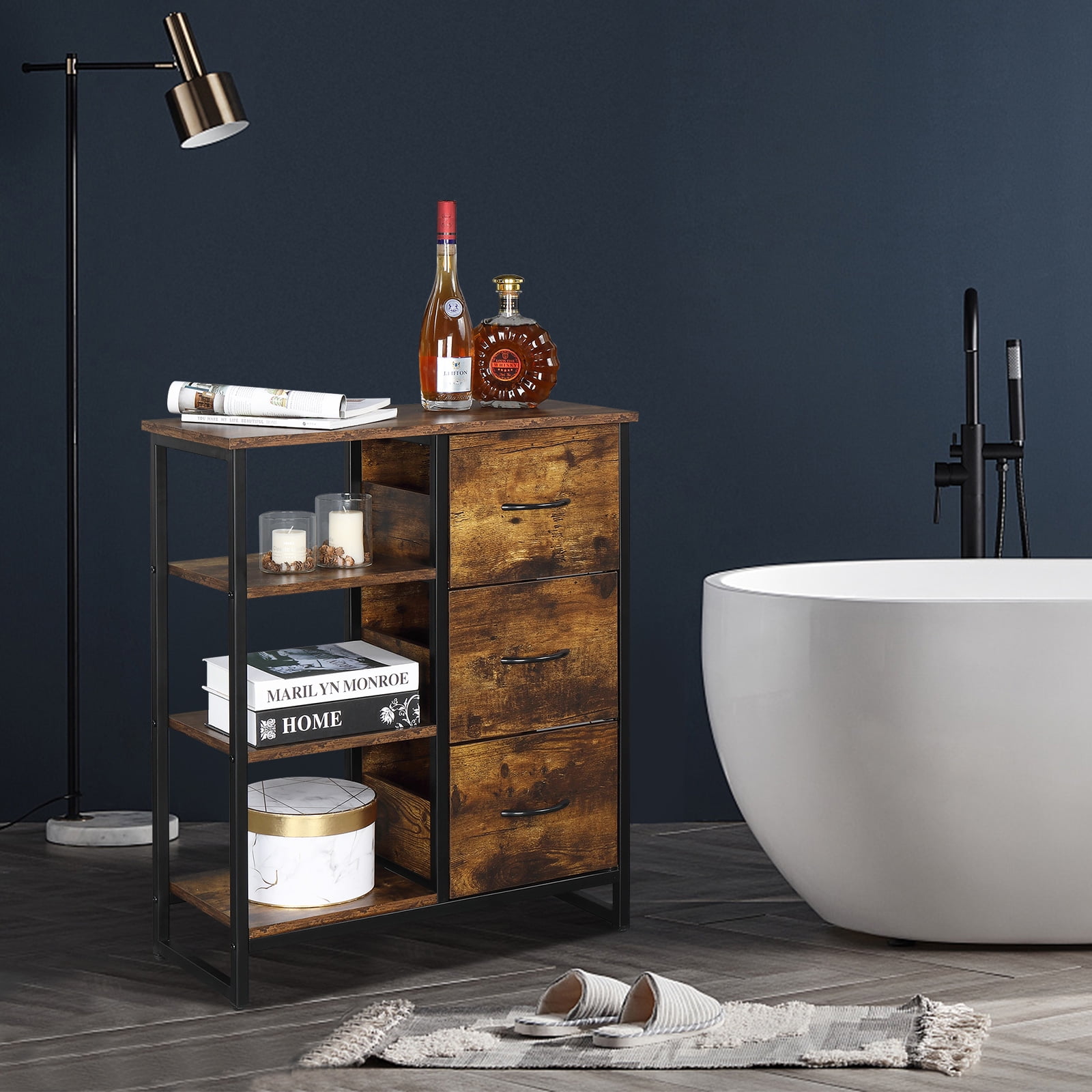 Private Jungle Fire Cloud MDF With Triamine Three Drawers Three-Layer Frame Steel-Wood Structure Bathroom Cabinet,Retro Color Private Jungle Fire Cloud MDF With Triamine Three Drawers Three-Layer Frame Steel-Wood Structure Bathroom Cabinet,Retro Color