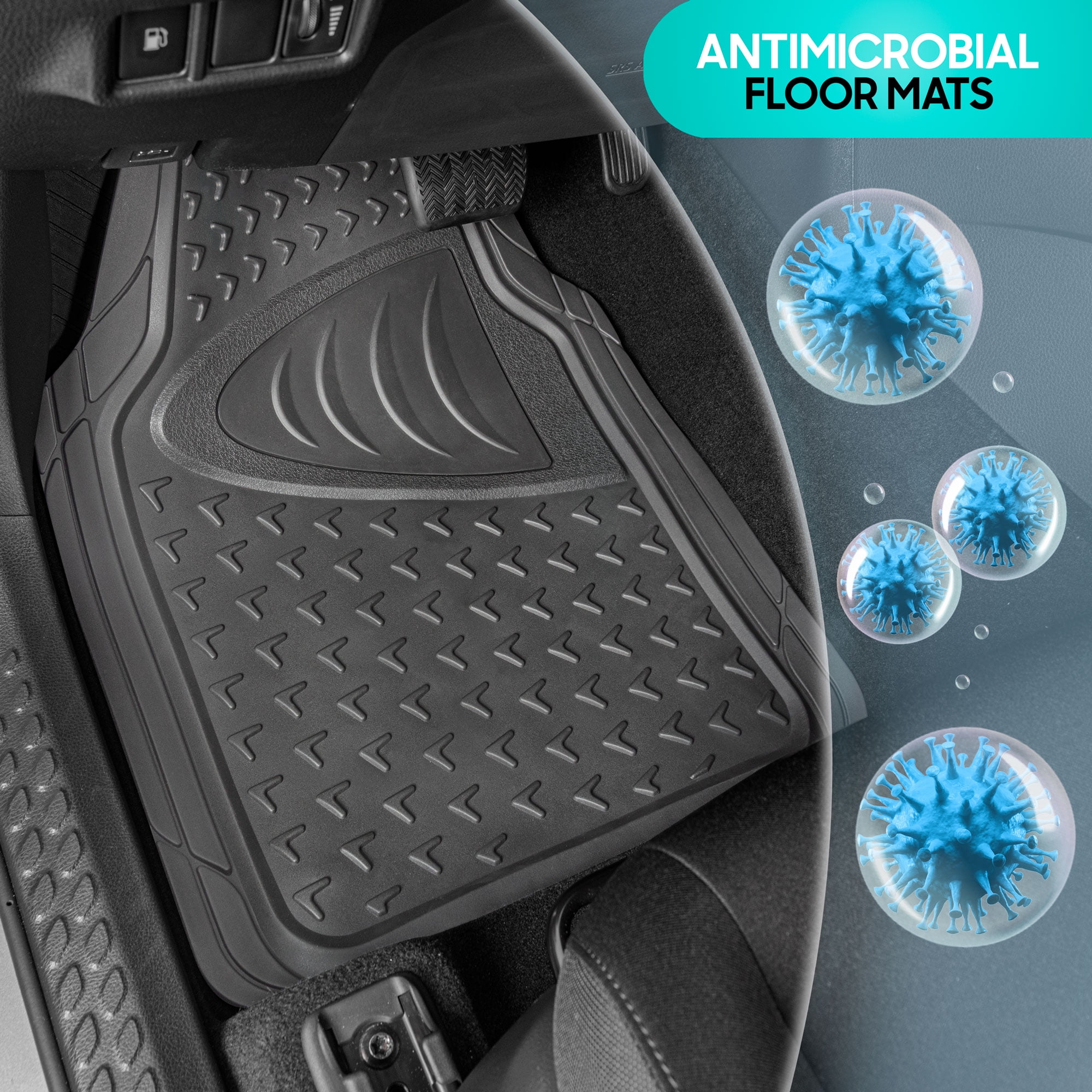 Silver-Ion Infused Antimicrobial Auto Floor Mats by Sharper Image, Car  Truck Van SUV, Odorless All Weather, Trim To Fit Protection from Dirt,  Debri, Mud  Moisture