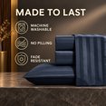 thumbnail image 2 of Jessy Home 4-Piece Satin Stripe Sheet Set, Silky Soft 100% Polyester Bedding, 14-Inch Deep Pocket, Full/Queen, Navy Blue, 2 of 9