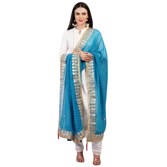 Dweep Sara Diwali /festive Special Blue Kurti Set & Pant, Dupatta, Indian Pakistani Anarkali Suit M/38