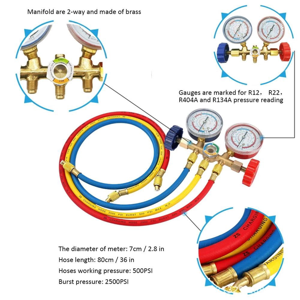 R134A R32 R410 R22 Refrigerant Manifold Gauge Set for AC Systems