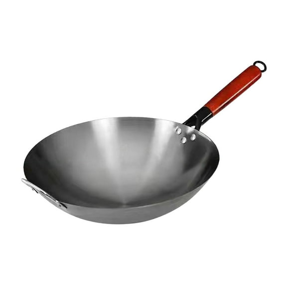 jifeng Wok Pan Cooking Wok General with Wooden Handle Cookware Gas Round Bottom Wok 38cm