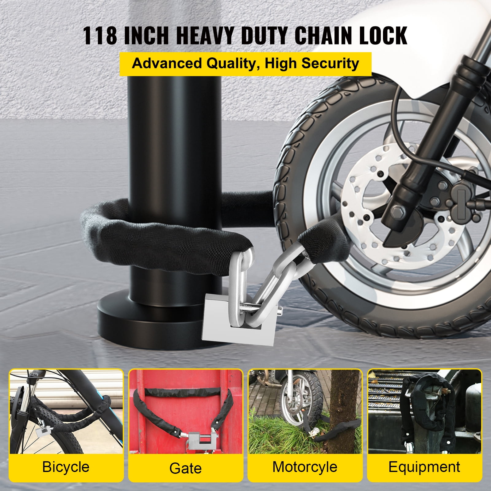 WANLIAN Security Chain and Lock Kit, Duty Steel Chain Lock- Fit for  Motorcycles, Bikes, Scooter,Trucks, Helmets, Boats, Gates and Fences  (8x800mm)