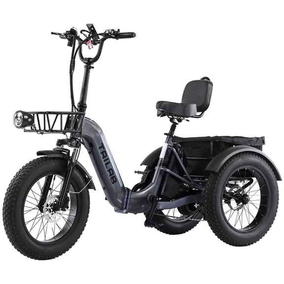 Meghna 20 inch Electric Tricycle 48V Max Speed 15 MPH Foldable 7 Speed Large Capacity Max Load 275 lbs Black