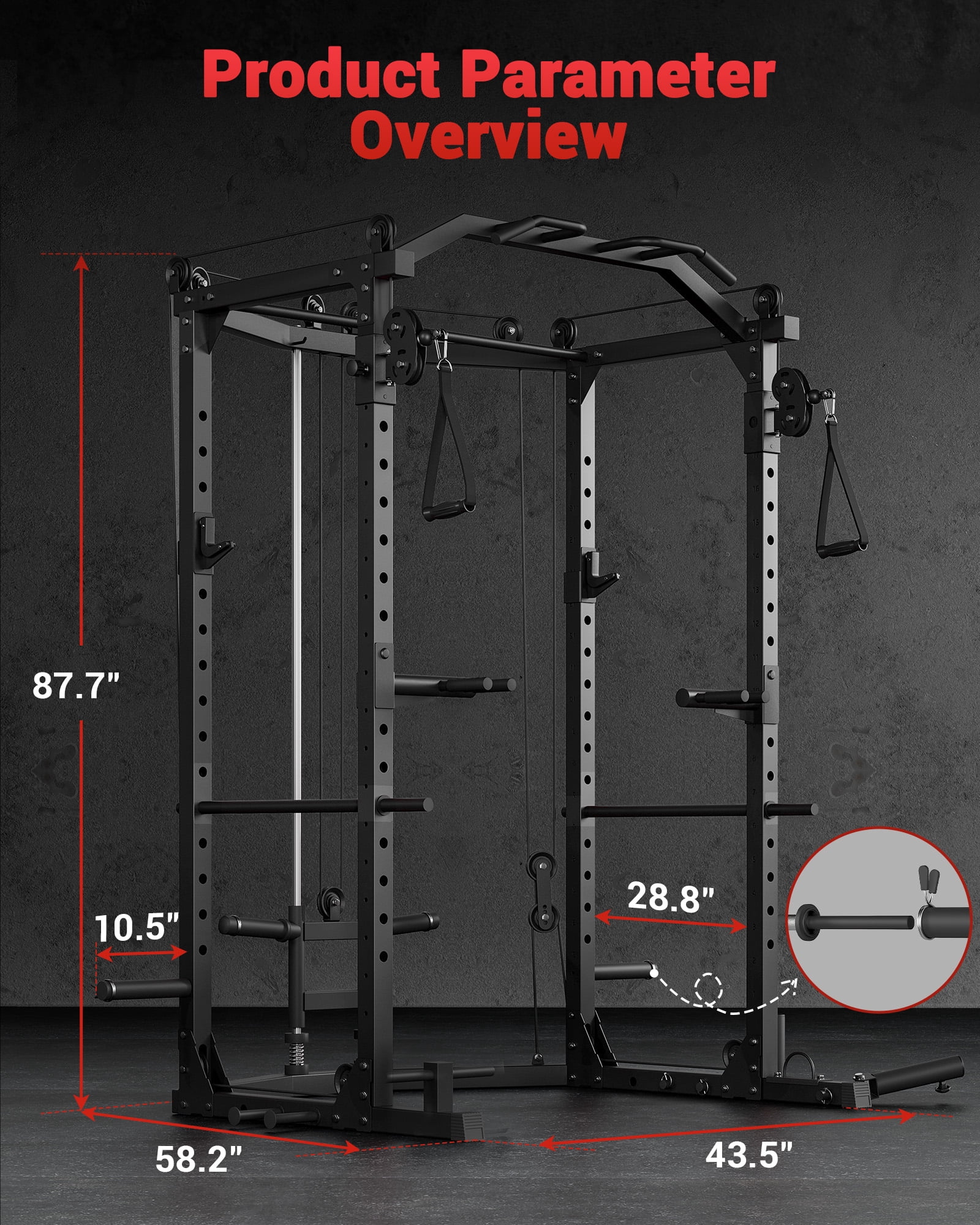 GARVEE Power Cage Home Gym,2000lbs Multi-Function Squat Rack with Cable Crossover,Pull-Up & Dip Station,LAT-Pull Down System,Workout Cage with More Attachments,Black