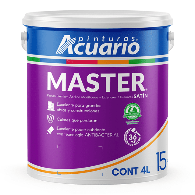 Pintura Satinada Pinturas Acuario Master 15 Años 4 Litros Blanca