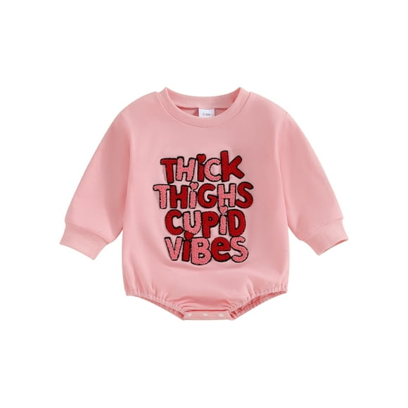 Sylvamorning 3M 6M 12M 18M Baby Girls Boys Valentine’s Day Bubble Romper Long Sleeve Letter Embroidery Bodysuit Newborn Infant Crew Neck Jumpsuit Spring Fall Casual Clothes