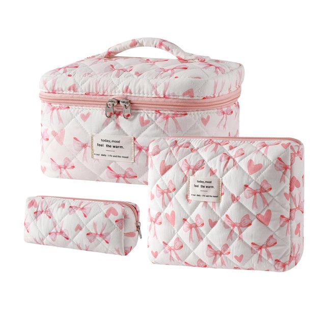 Bolsa de maquillaje uekeboag acolchada de algodón con estampado floral, 3 unidades