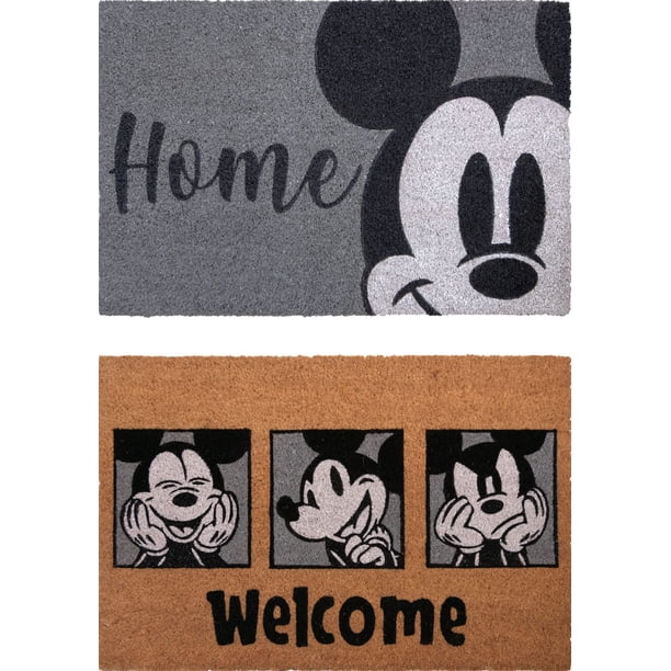 Gertmenian - Tapete de Mouse de Disney para Puerta Delantera, tapete de Fibra de Coco para Interiores y Exteriores, Paquete de 2 Unidades, 20 x 34 Pulgadas, diseño Retro de Mickey Home/Welc