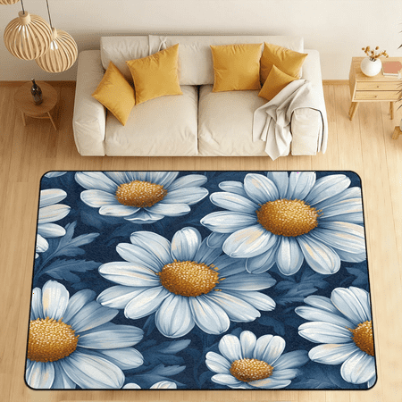 CURLYOOT Daisy Flower Area Rugs for Living Room Bedroom 4 10 x 6 8 Washable Rug Floor Carpet with Non Slip Backing for Dining Room Indoor
