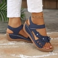 thumbnail image 4 of GERsome Low Wedge Heels Sandals for Women Open Toe Ankle Strap Platform Sandals for Travel Summer Beach, Blue Size 5.5, 4 of 9