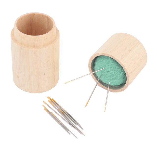Circular Wooden Sewing Needle Holder Pincushion Box Capacity Multifunction Pin Cushion with Embroidery