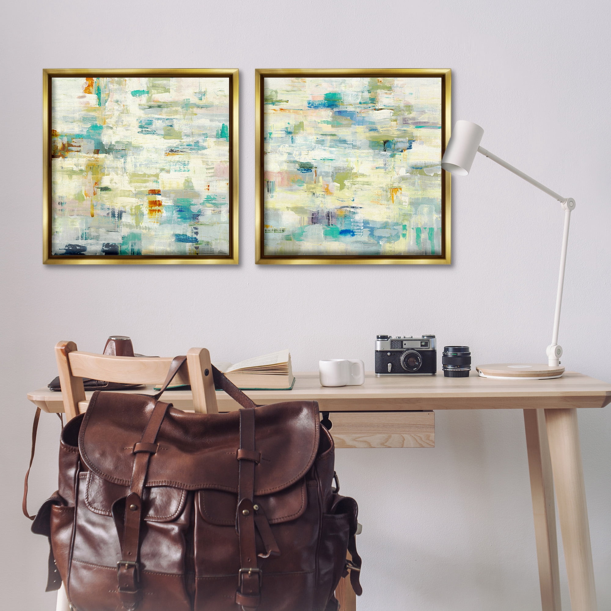 Stupell Industries Complex Patterned Abstraction Abstract Painting Gold Floater Framed Canvas Art Print Wall Art, 25 x 25, Set of 2