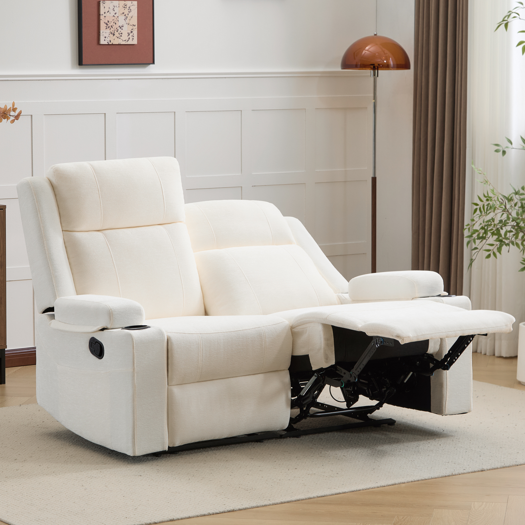 Chenille Reclining Couch, Manual Reclining Loveseat with Cup Holders, Wide Seat, Spill-Resistant Fabric, Easy Assembly, for Living Room/Apartment/RV Recliner Sofa