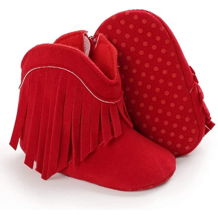 

Baby Girls Cowboy Tassel Boots with Side Zipper Moccasins Non Slip Newborn Infant Booties Suede Toddler First Walker Shoes