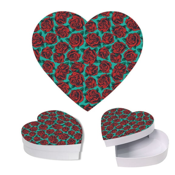 Koyal Wholesale Valentine's Day Heart Shaped Gift Box with Lid, Roses, Reusable Heart Box, 8"x6", 1-Pack