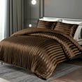 thumbnail image 4 of Whale Flotilla 3-Piece Reversible Silky Soft Queen Comforter Set, Luxury Stripe Satin Comforters Full Size Bedding Set with 2 Satin Pillowcases, Lightweight Duvet Set for All Seasons, Brown, 4 of 8