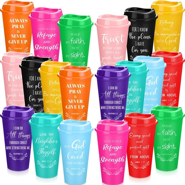 Set de 20 Vasos Reutilizables de Plástico para Café Skylety con Versículos Bíblicos de 16 oz