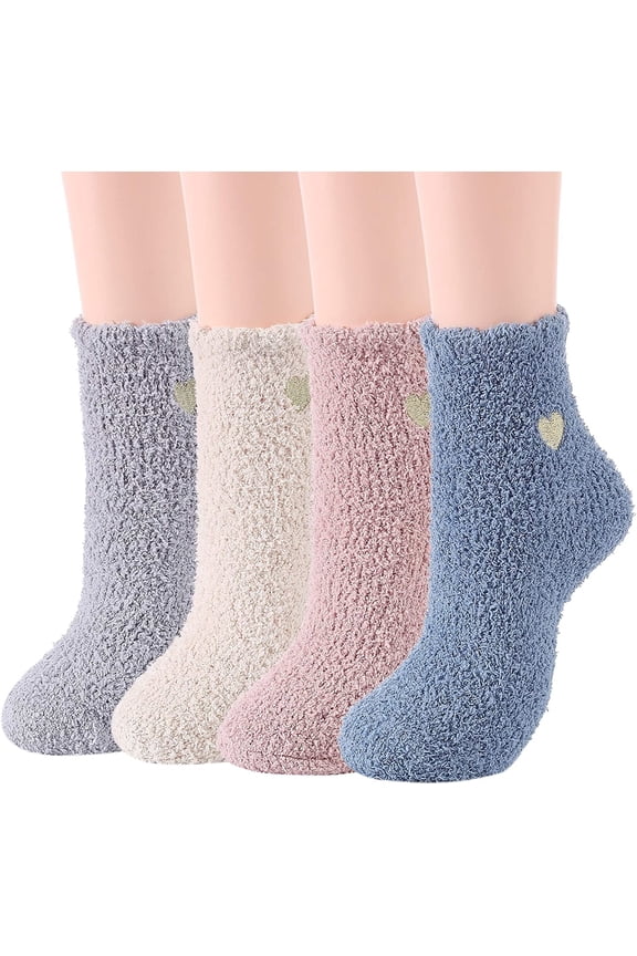 4 Pairs Fuzzy Socks for Women Cozy Slipper Socks Warm Fluffy Socks Soft Home Sleeping Socks Gifts