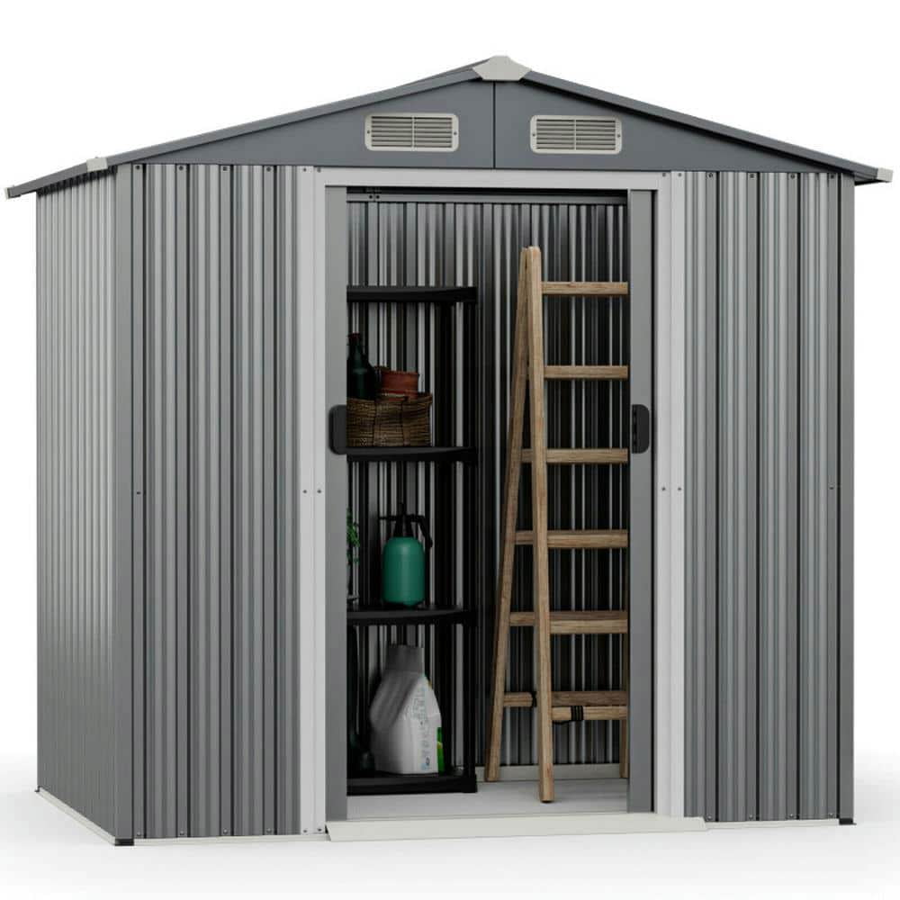 Yardi Yarda 6 x 4 Feet Galvanized Steel Storage Shed with Lockable Sliding Doors, Multipurpose Storage Shed, Gray