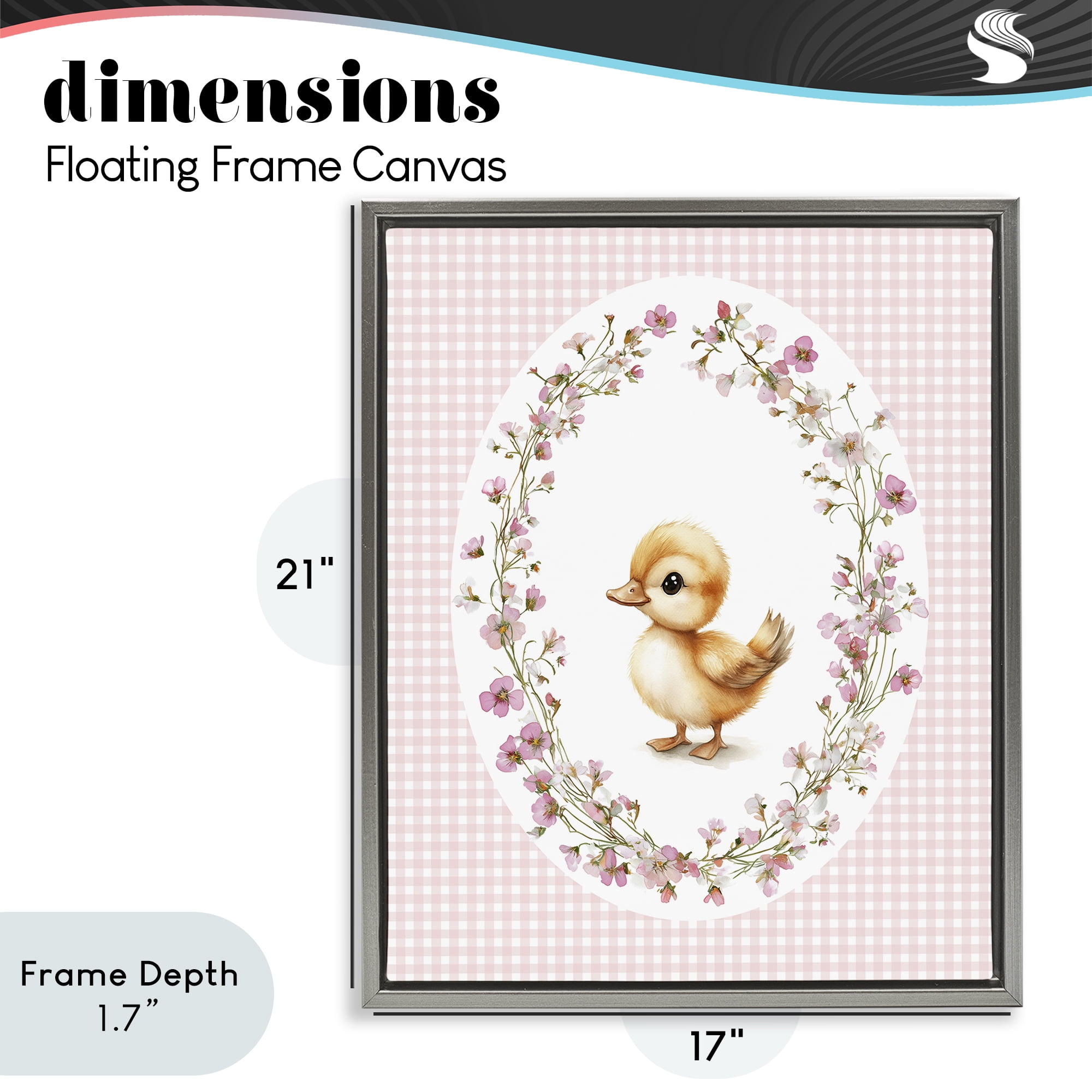 Stupell Industries Spring Gingham Duckling Gray Framed Floater Canvas Wall Art, design by Christine Simpson Art