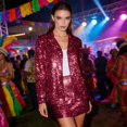 thumbnail image 2 of Women's Sequin Jackets Open Front BlazerSparkly Cardigan Coat & Skirt 2 Pcs Set (Red M), 2 of 8
