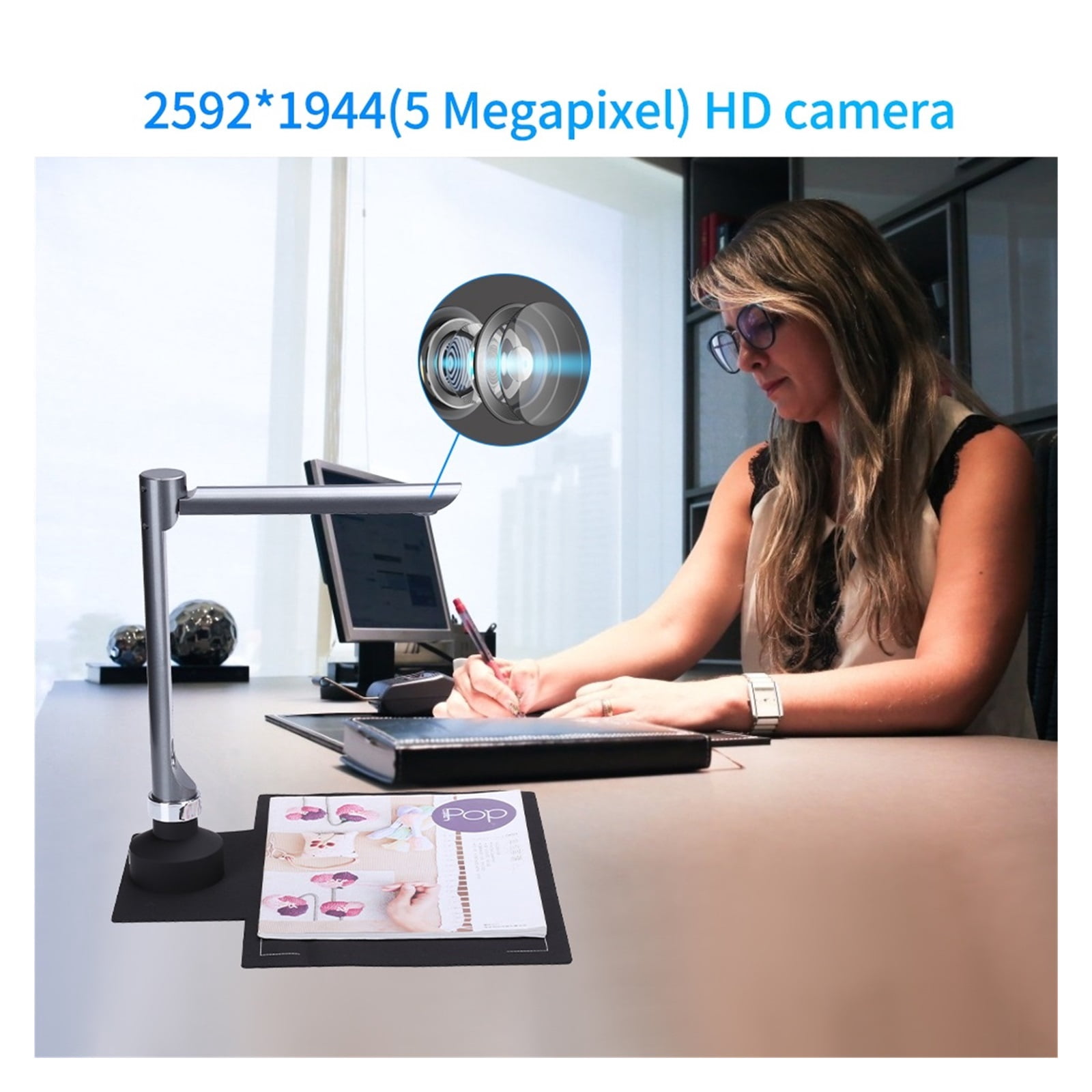 F60A HD 5MP USB Document Scanner Foldable A4 Size Capture Camera With LED Light Touch Control For Online Teaching Video Recorder ,Built-In Convenience