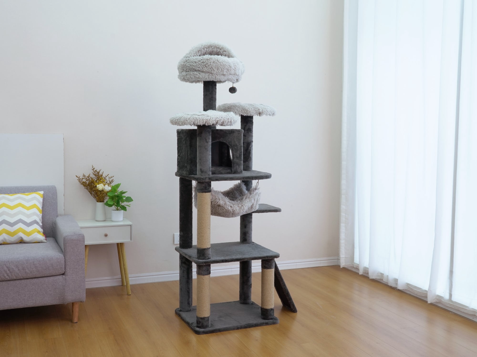 Vibrant Life Large 8-Level 73" Cat Tree with Condo, Hammock and Scratching Posts, Dark Gray
