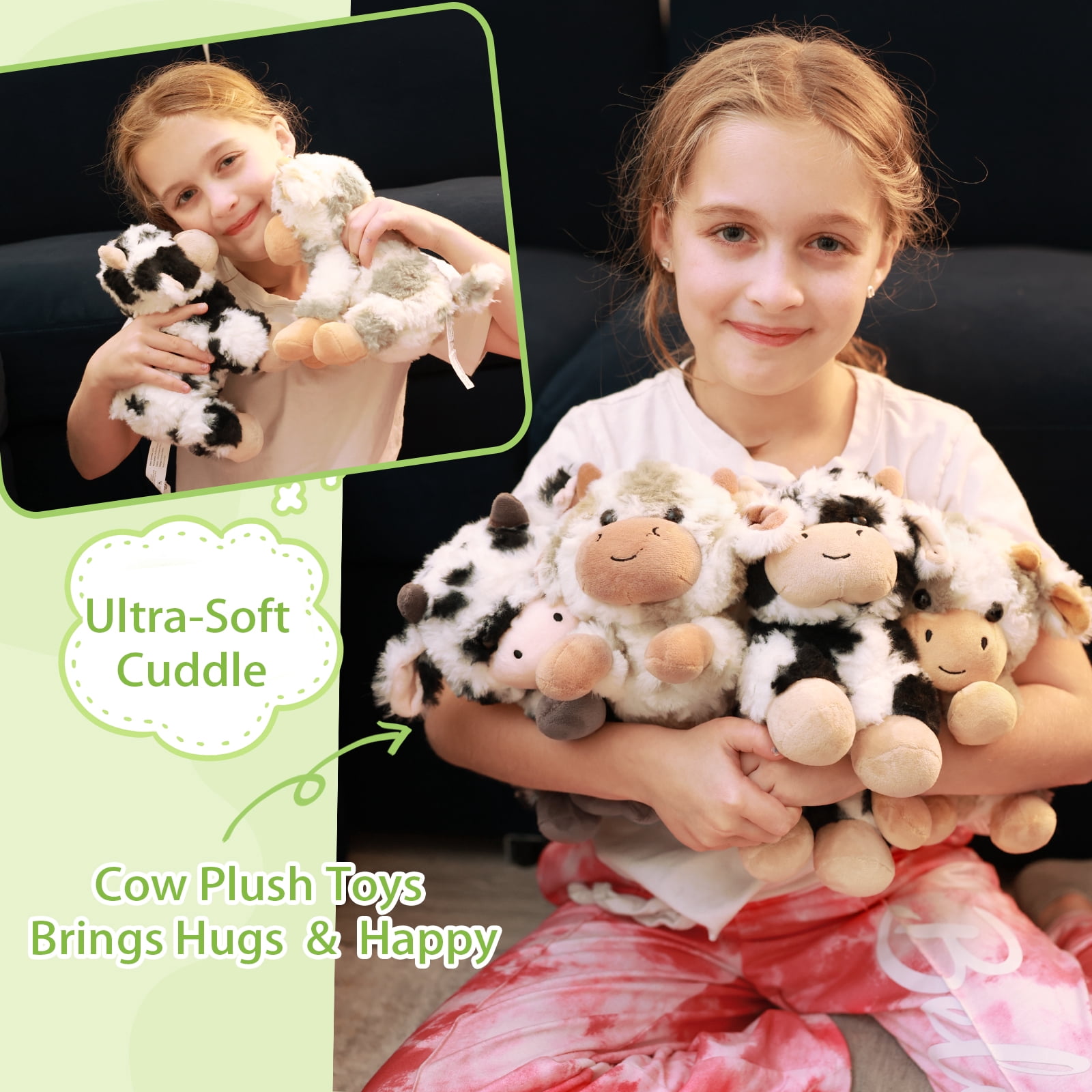 MorisMos 6" Lying Cow Stuffed Animal, Super Soft Cow Plush Toy