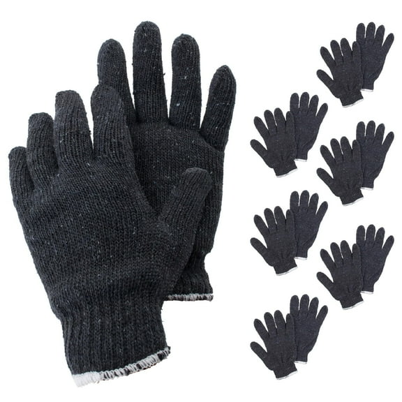 Gray Work Cotton Gloves for Men and Women, 10 Inches. Pack of 24 12 Pairs String Knit Work Gloves with Elastic Knit Wrist. Mashine Washable Cotton Polyester Gardening Gifts