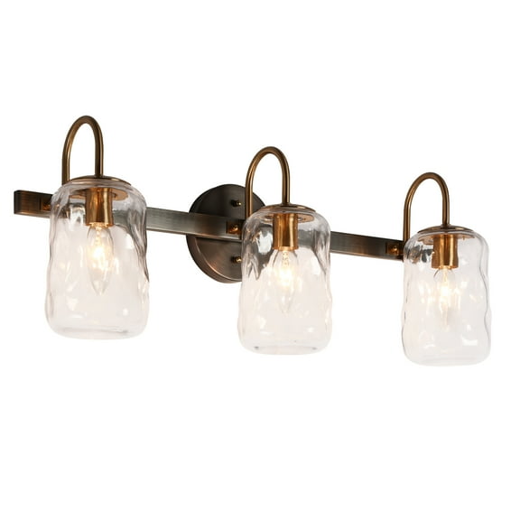 LNC Modern 3-Light Bathroom Vanity Light with Clear Water Glass, Black and Gold Fixture