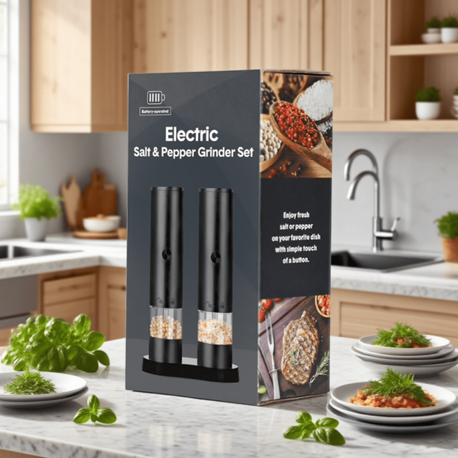 PKALQ Electric Salt and Pepper Grinder Set, Adjustable Coarseness with Ceramic Blades, Automatic Rechargeable Shakers, 2 Pack - for Home Kitchen, Restaurant, Camping - Perfect for Chefs & Cooking Ent