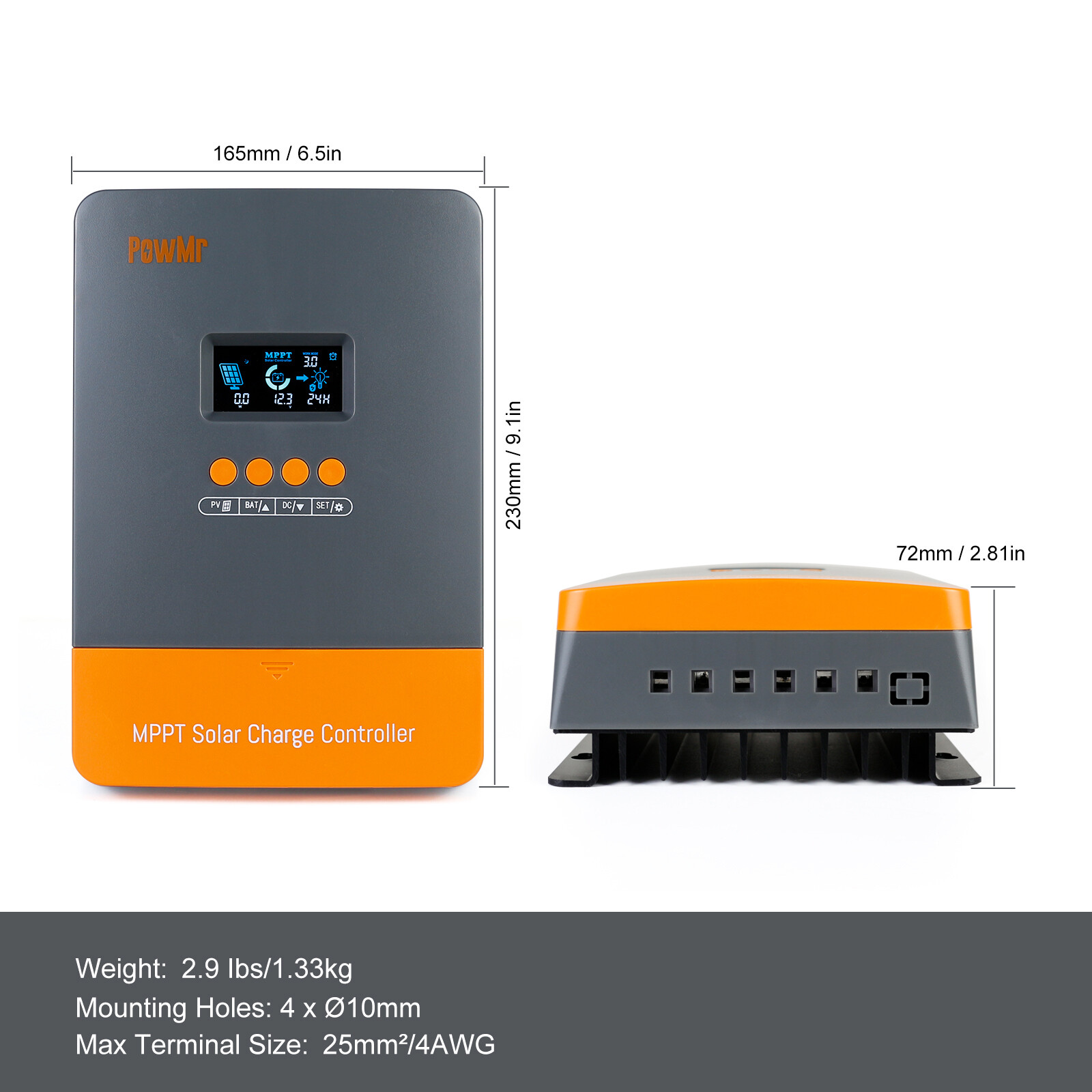 PowMr 60AMP MPPT Solar Charge Controller 12V 24V 36V 48V Auto MAX 160V 2880W LCD