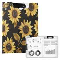 FORMRS A4 Clipboard Folder with Pen Holder Horizontal Foldable School Office Binder, Black Sunflower Pattern