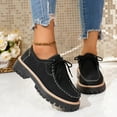 thumbnail image 2 of Lace up Loafers for Women Casual Round Toe Stitching Suede Low Top Lug Sole Heeled Dress Shoes Fashion Boat Shoes Black Size 8.5, 2 of 6