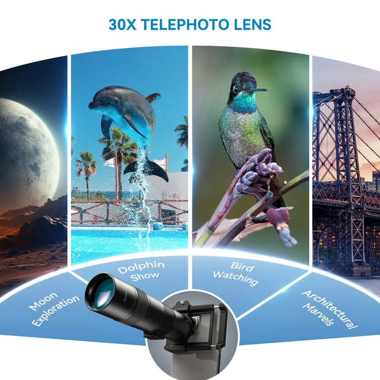 スマホアクセサリー APEXEL 30X Telephoto Lens Kit Apexel 30X Telephoto Lens, High Power HD Telephoto Phone